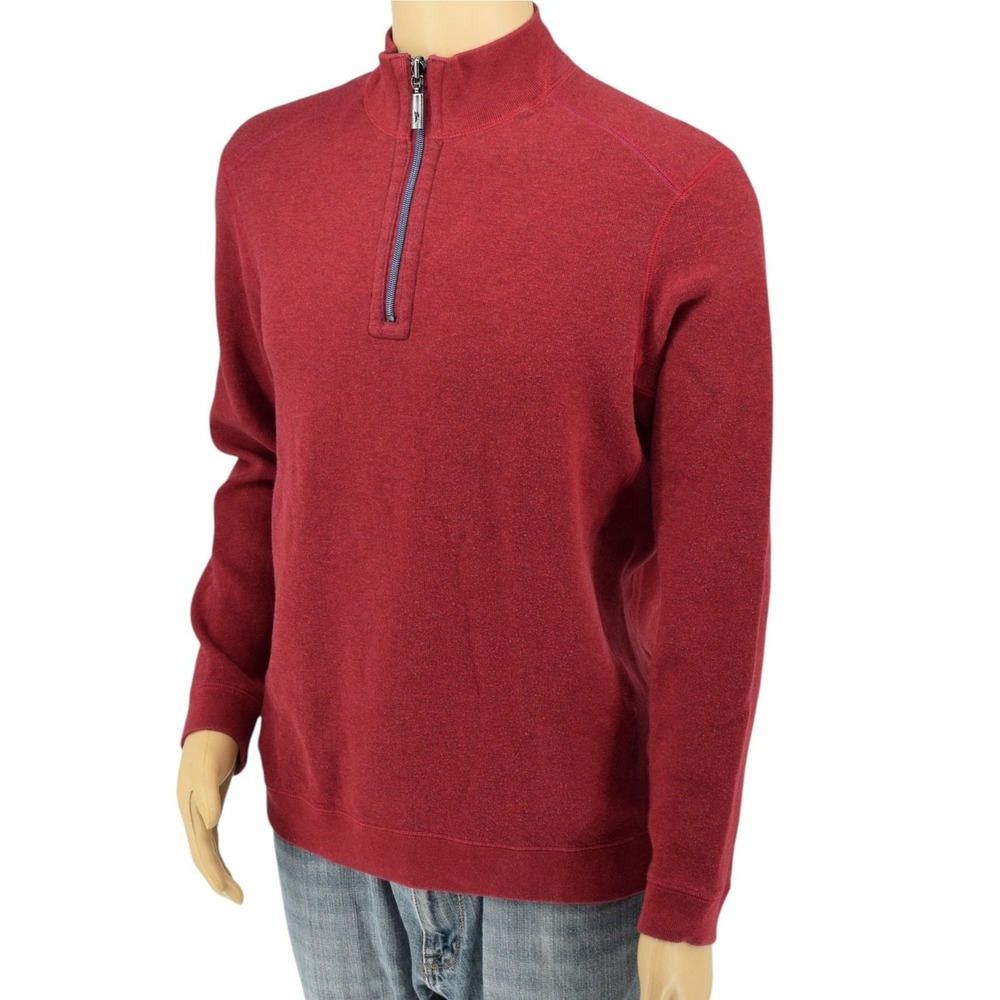 Tommy Bahama FLIPSIDE Reversible 1/4 Zip Sweater Men's L Burgundy Charcoal - Picture 2 of 15